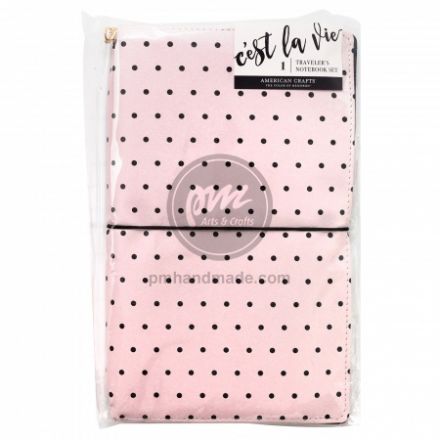 Sổ planner bìa da màu hồng chấm bi đen - 5.75"x8.75"