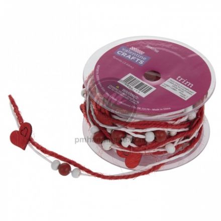 Dây 2 màu đỏ trắng kèm hạt gỗ trái tim và tròn