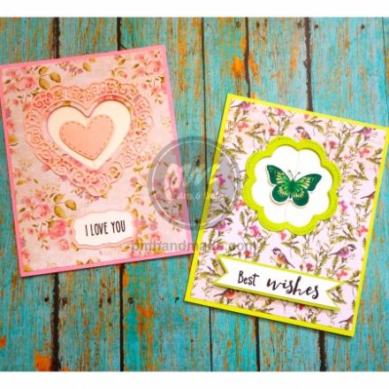 Thiệp dây quay Bướm/tim die tròn/hoa/trái tim ở giữa