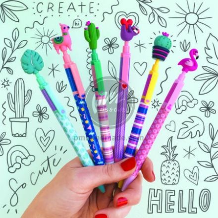 Bút bi in họa tiết với toppers biểu tượng