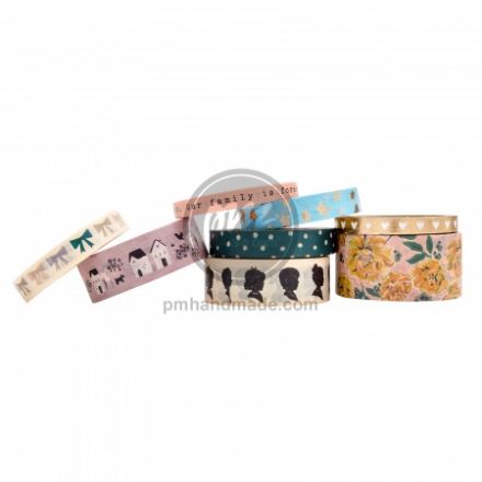 Gói 3 băng keo washi in hình và đính foil 5m/cuộn