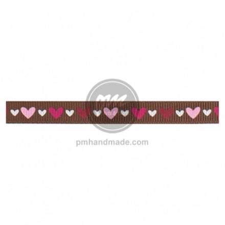 Ribbon nâu in trái tim 9.5mm x 1.2 m