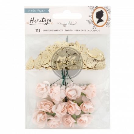 Set 12 hoa giấy và lá sequins màu vàng