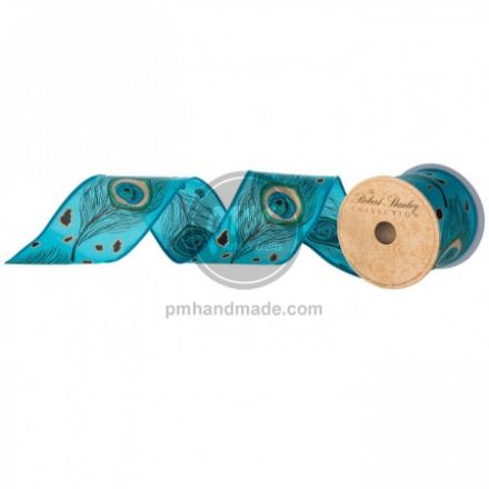 Ribbon họa tiết lông vũ xanh/đen 6.35 cm