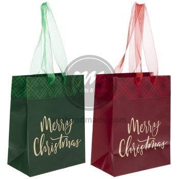Túi giấy Merry Christmas xanh lá/đỏ