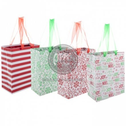 Túi giấy Giáng Sinh ánh nhũ xanh lá/đỏ