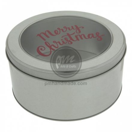 Hộp thiếc tròn chữ Merry Christmas 17x8 cm