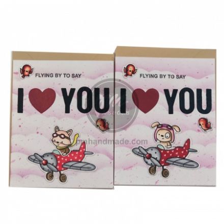 Thiệp handmade Flying by to say I love you ( trái tim đỏ)