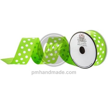 Ribbon chấm bi màu xanh lá size 3.81 x 90 cm