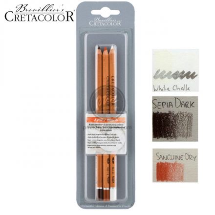 Bộ 3 chì than phát thảo Cretacolor nâu/trắng/đỏ