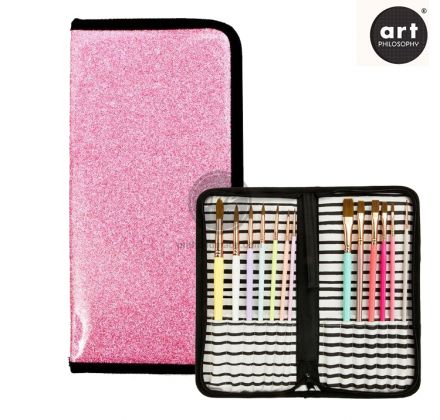 Túi đựng cọ khóa kéo màu hồng kim tuyến