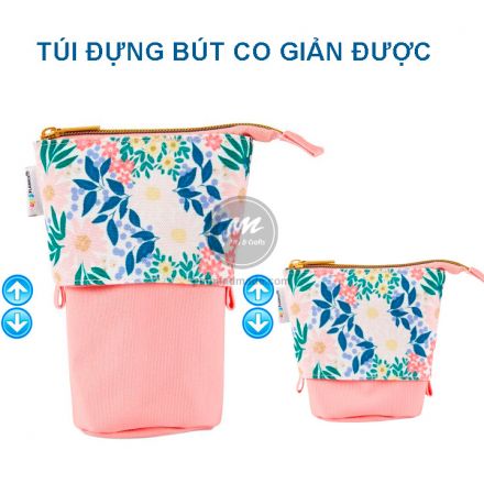 Túi đựng bút co giản vải canvas in hoa